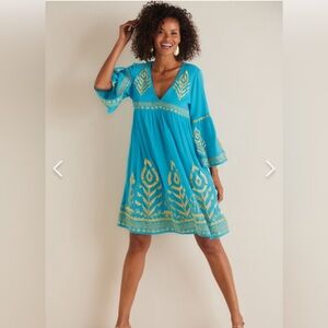 Gorgeous Soft Surroundings turquoise embroidered dress.